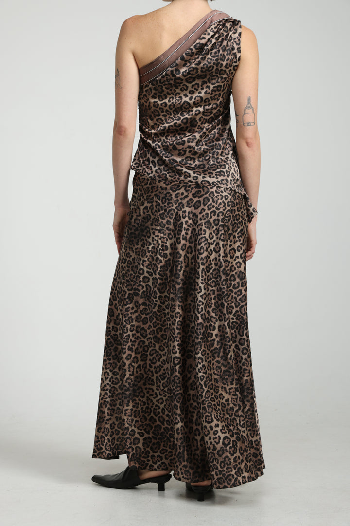 Leopard Satin Maxi Skirt
