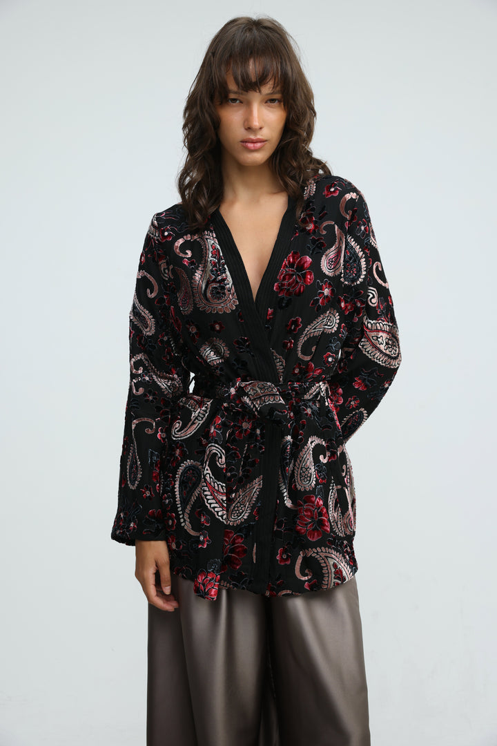 Incense Black Floral Kimono