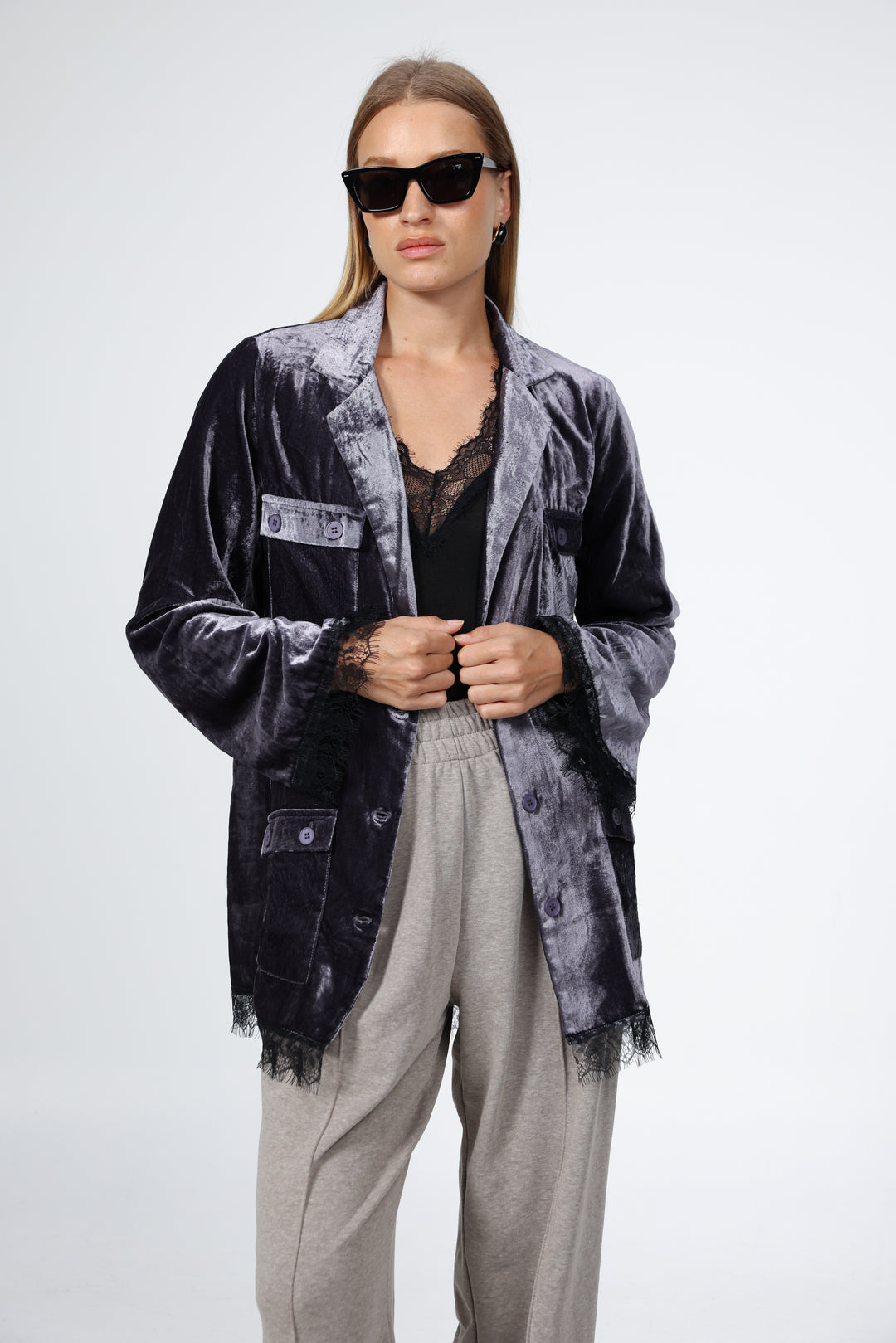 DNA Grey Velvet Blazer