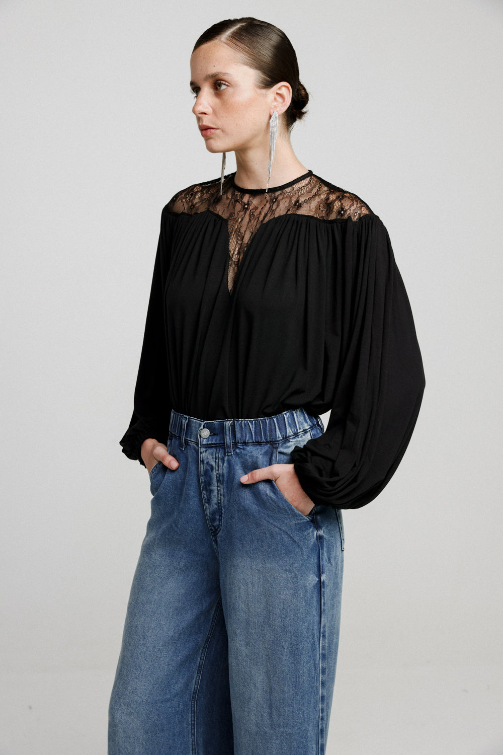 Heart V Black Lace Blouse