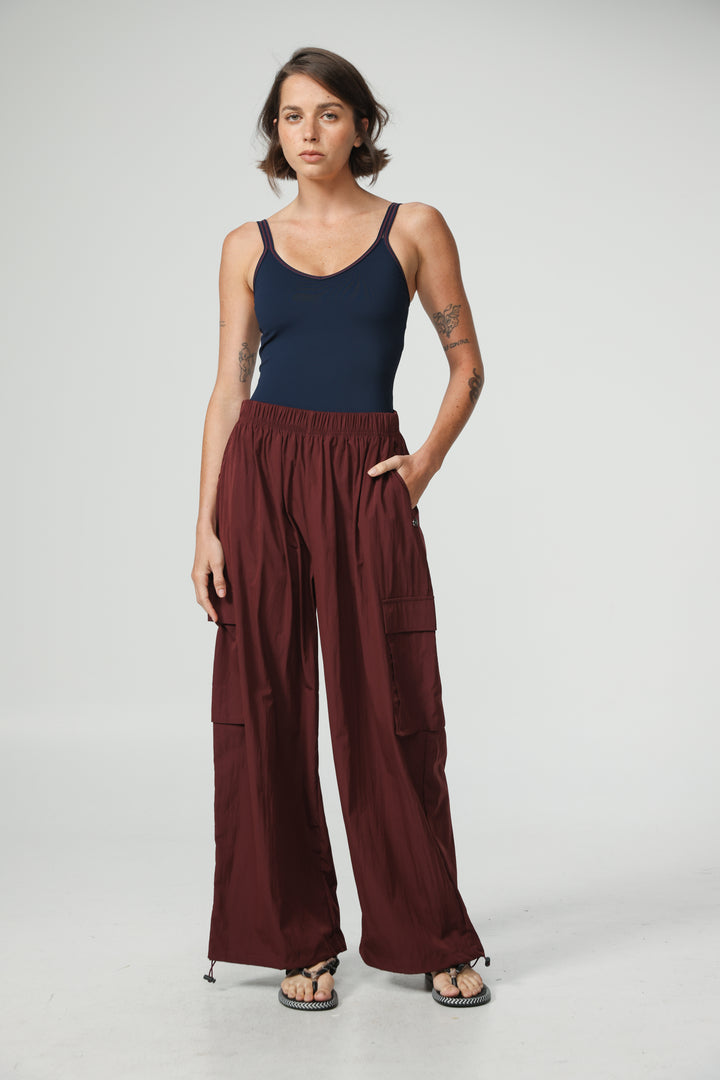 Wine Nylon Cargo Joggers