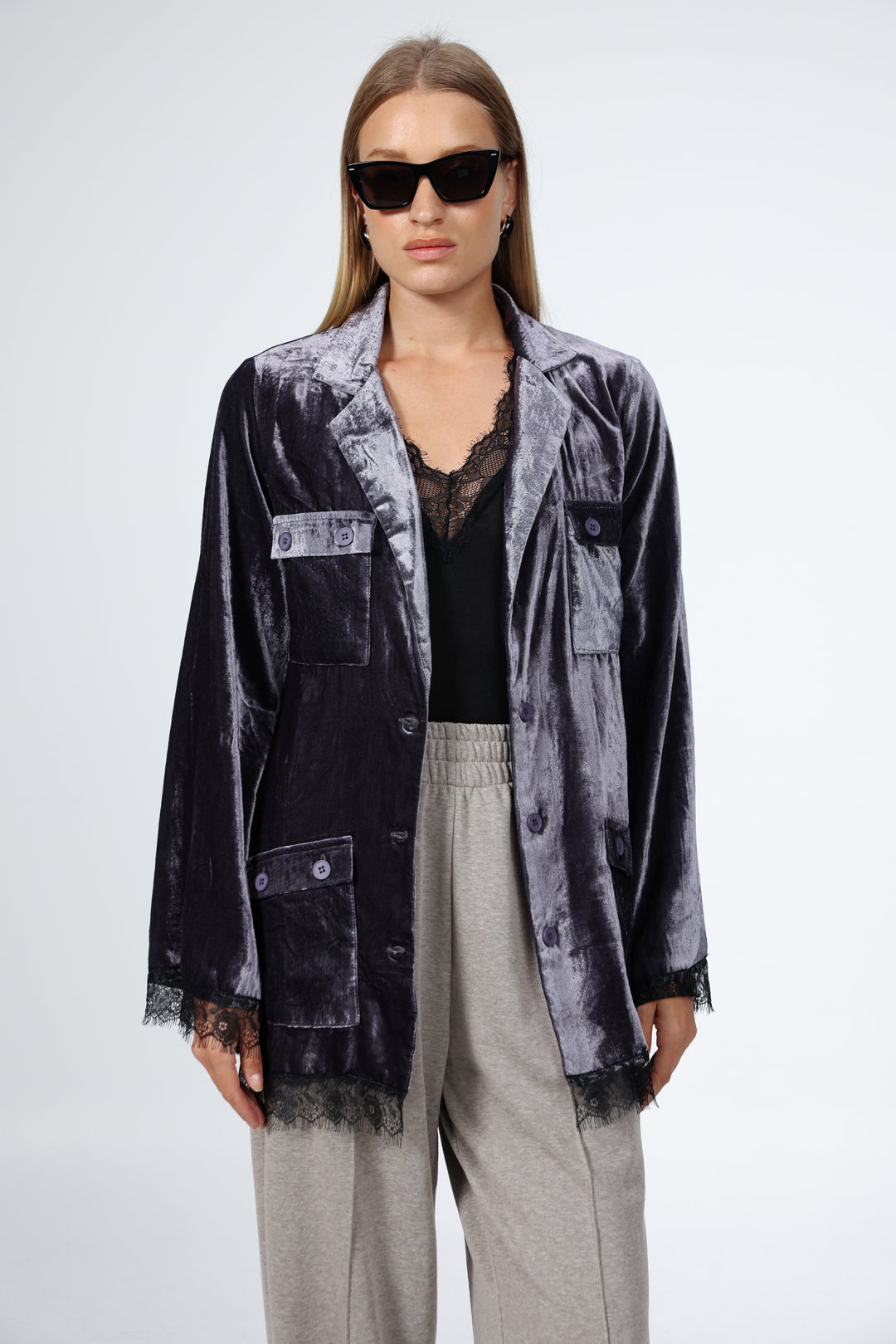 DNA Grey Velvet Blazer