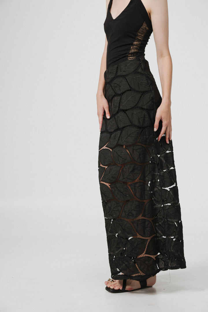 Leaves Black Maxi Skirt