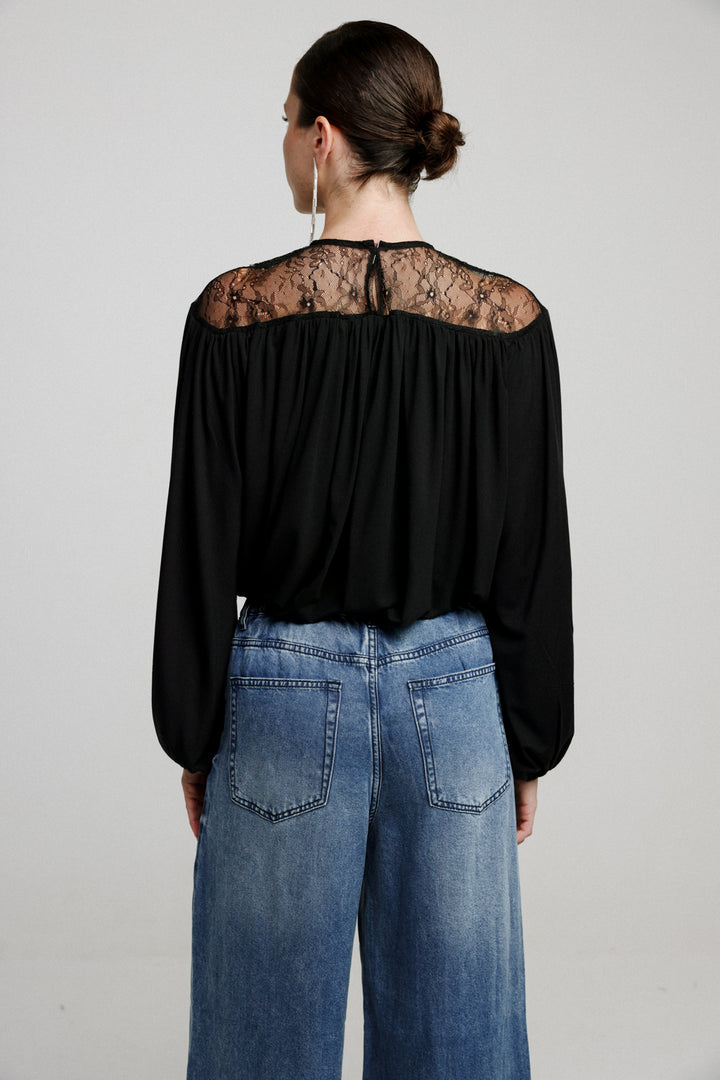 Heart V Black Lace Blouse