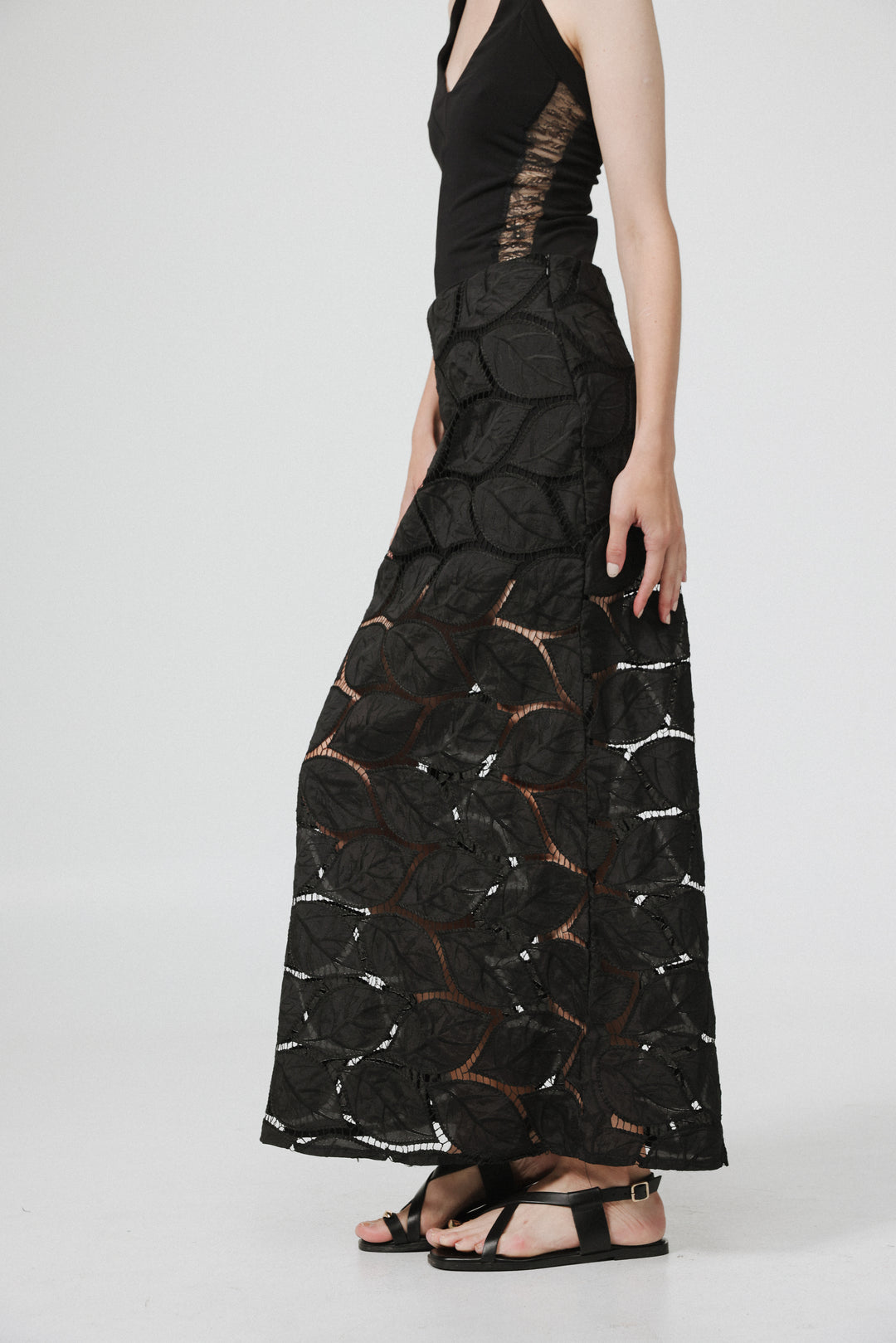 Leaves Black Maxi Skirt