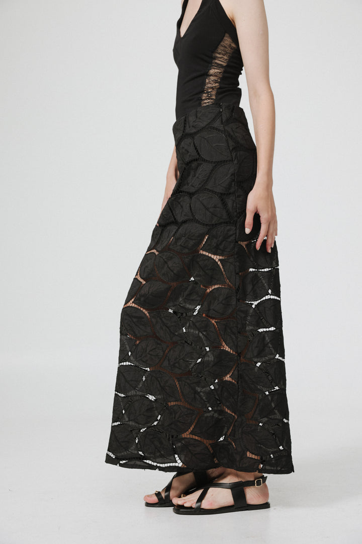 Leaves Black Maxi Skirt