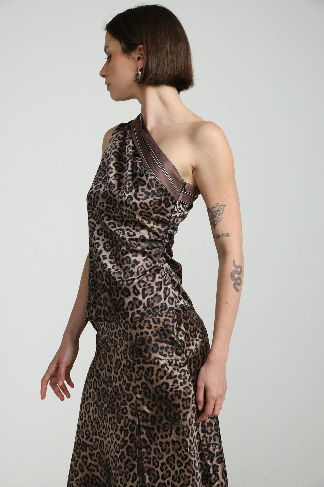 Leopard One Shoulder Satin Top