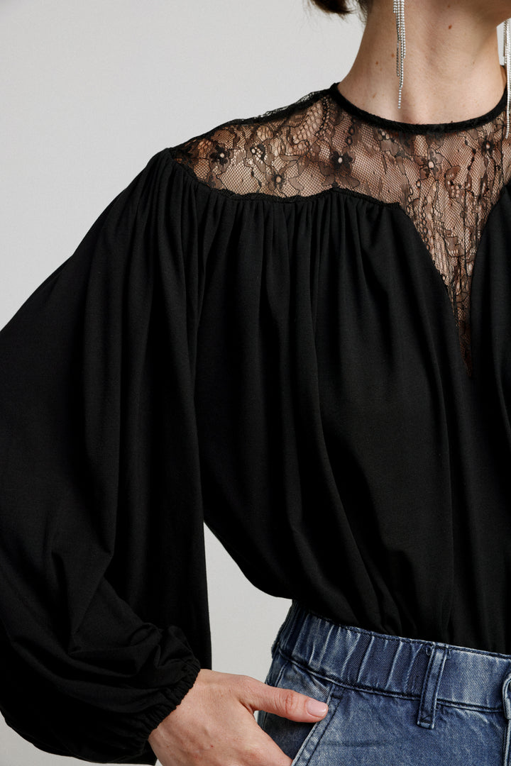 Heart V Black Lace Blouse