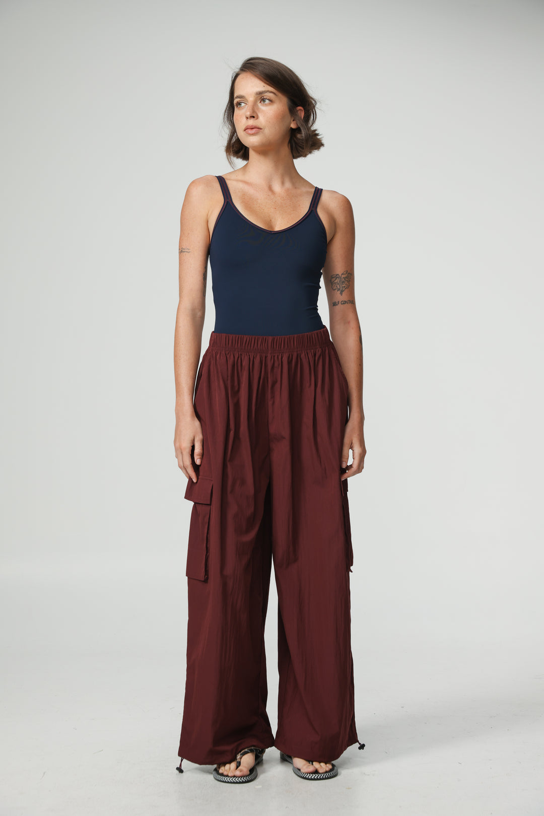 Wine Nylon Cargo Joggers