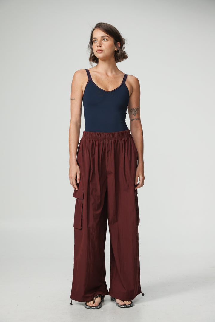 Wine Nylon Cargo Joggers