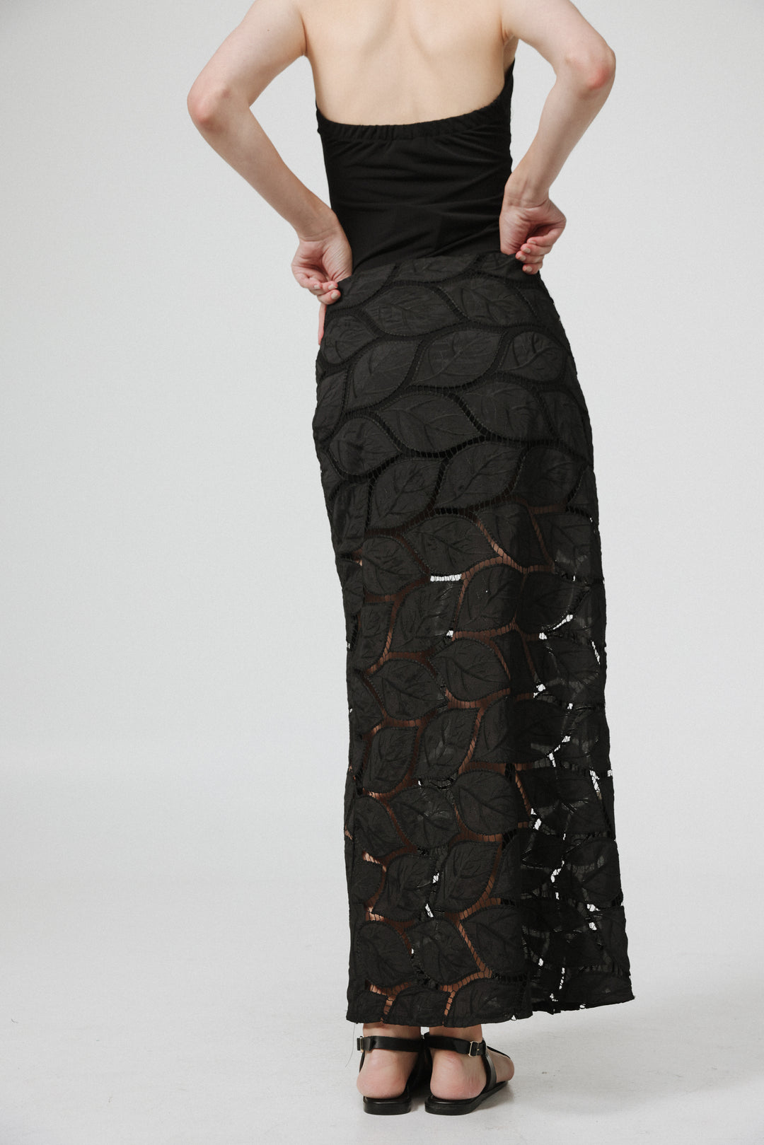 Leaves Black Maxi Skirt
