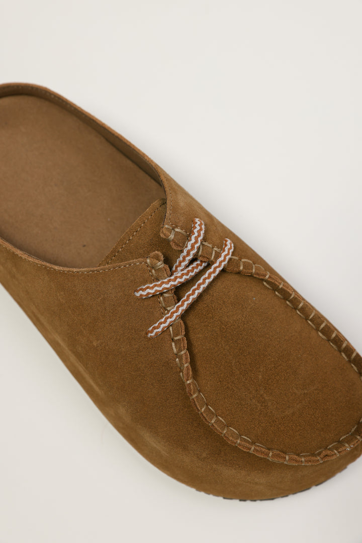 Camel Platform Moccasin Mules