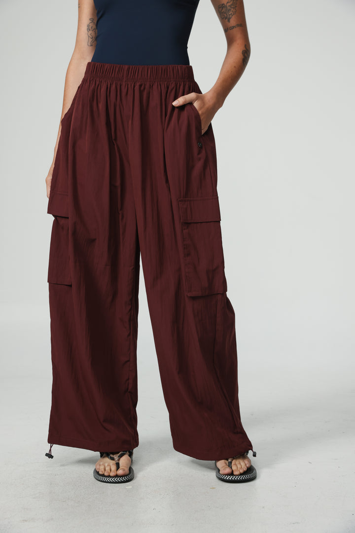Wine Nylon Cargo Joggers