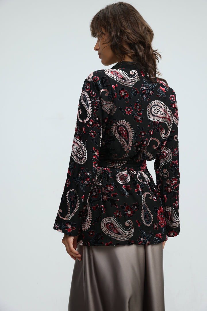 Incense Black Floral Kimono