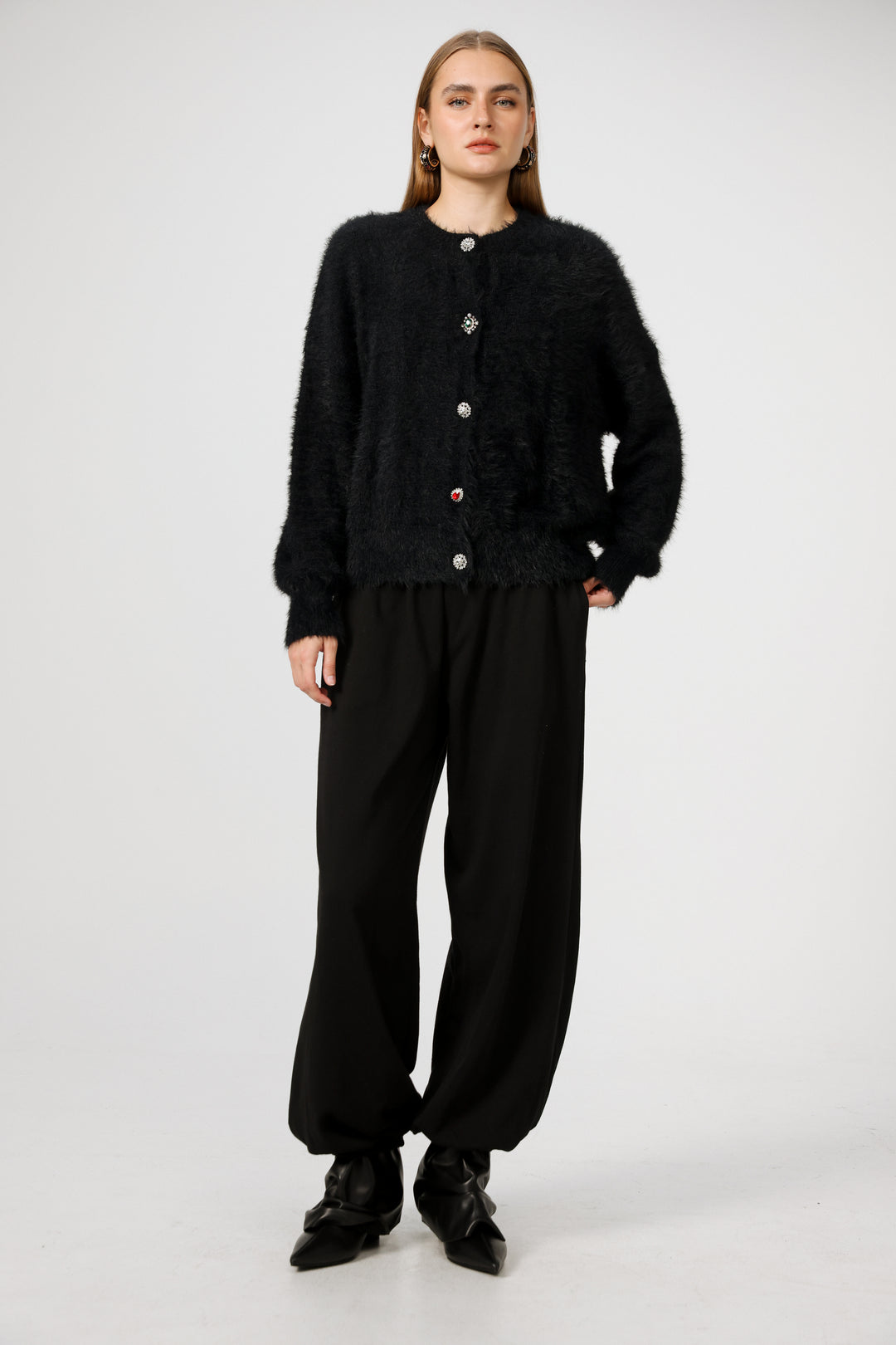 קרדיגן סריג שחור מידה XS Fuzzy Black Cardigan