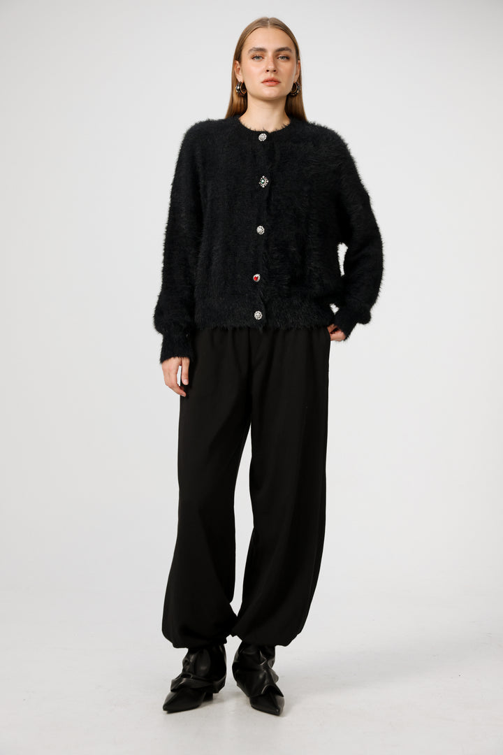 קרדיגן סריג שחור מידה XS Fuzzy Black Cardigan