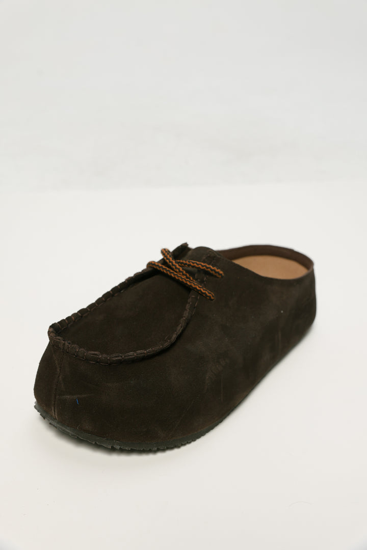 Brown Platform Moccasin Mules