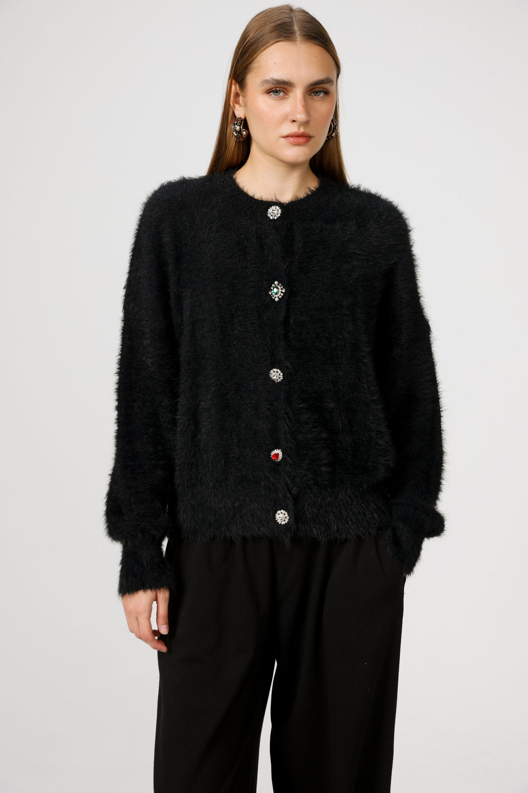 Fuzzy Black Cardigan קרדיגן סריג שחור
