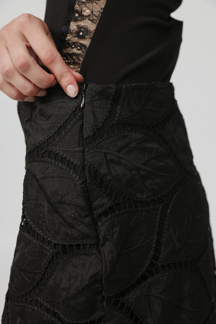 Leaves Black Maxi Skirt