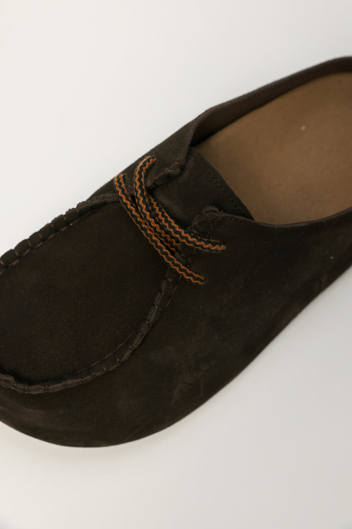 Brown Platform Moccasin Mules