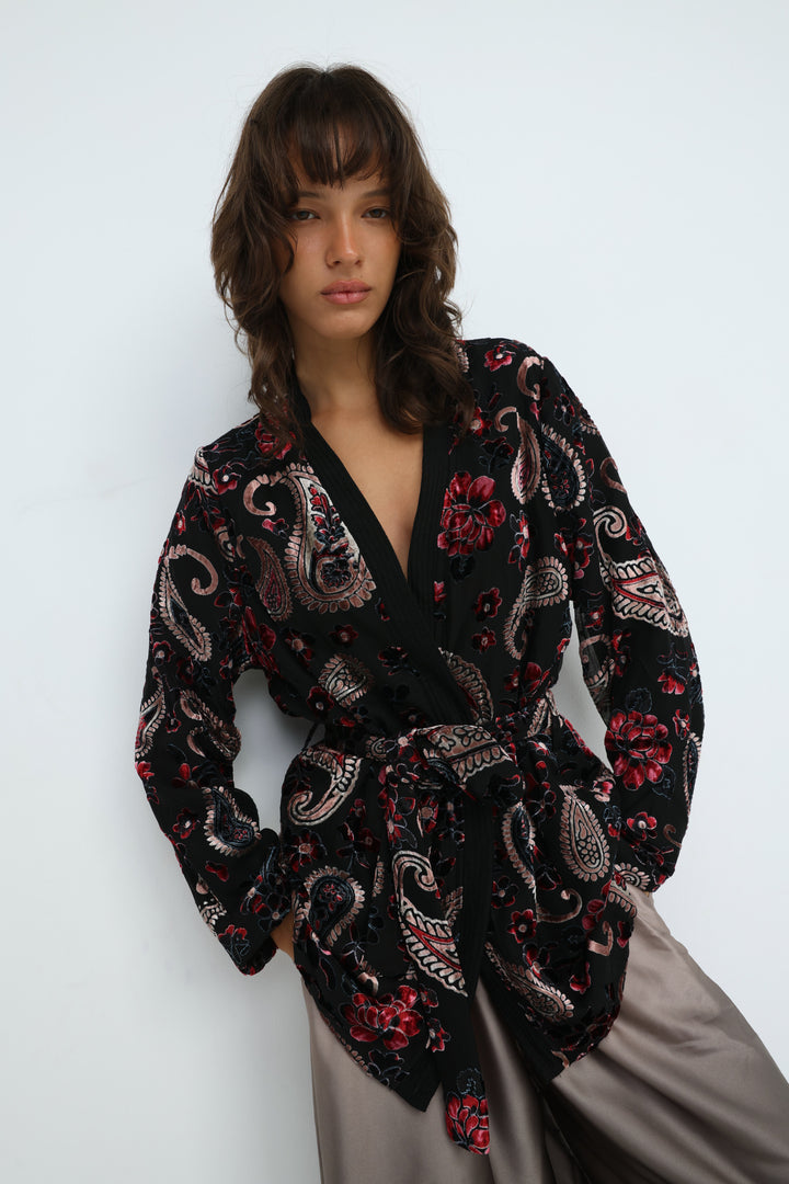 Incense Black Floral Kimono