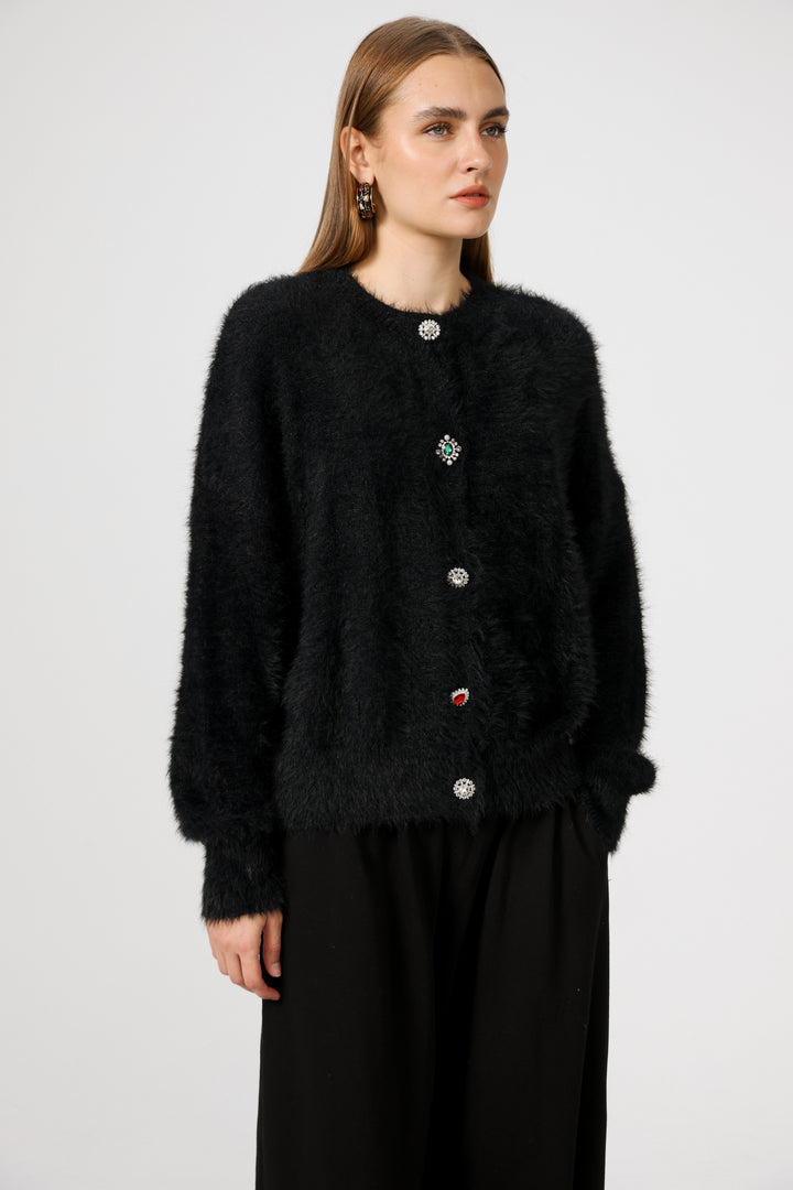סריג קרדיגן בצבע שחור Fuzzy Black Cardigan
