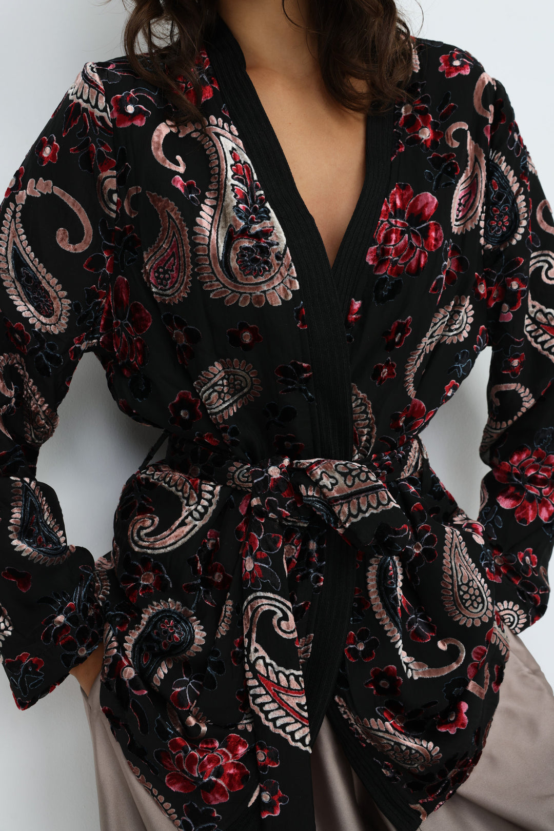 Incense Black Floral Kimono