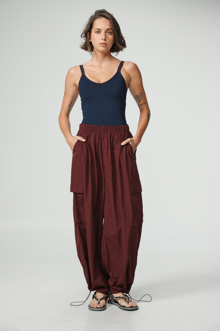 Wine Nylon Cargo Joggers