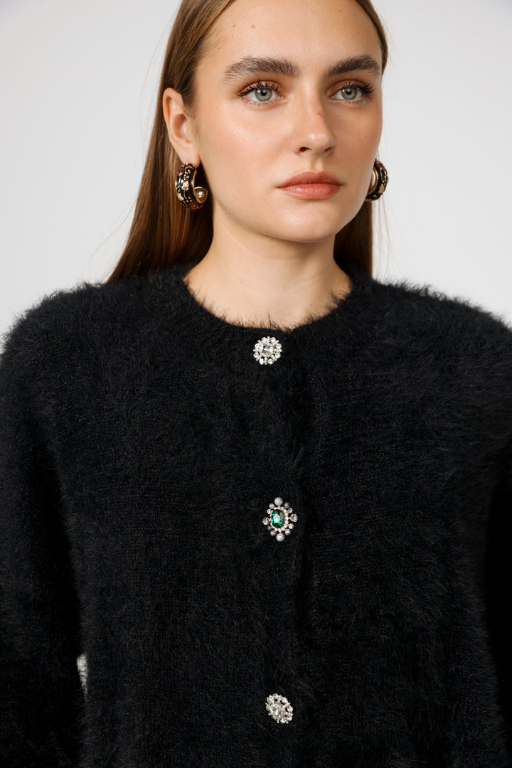 קרדיגן שחור עם כפתורים מיוחדים Fuzzy Black Cardigan
