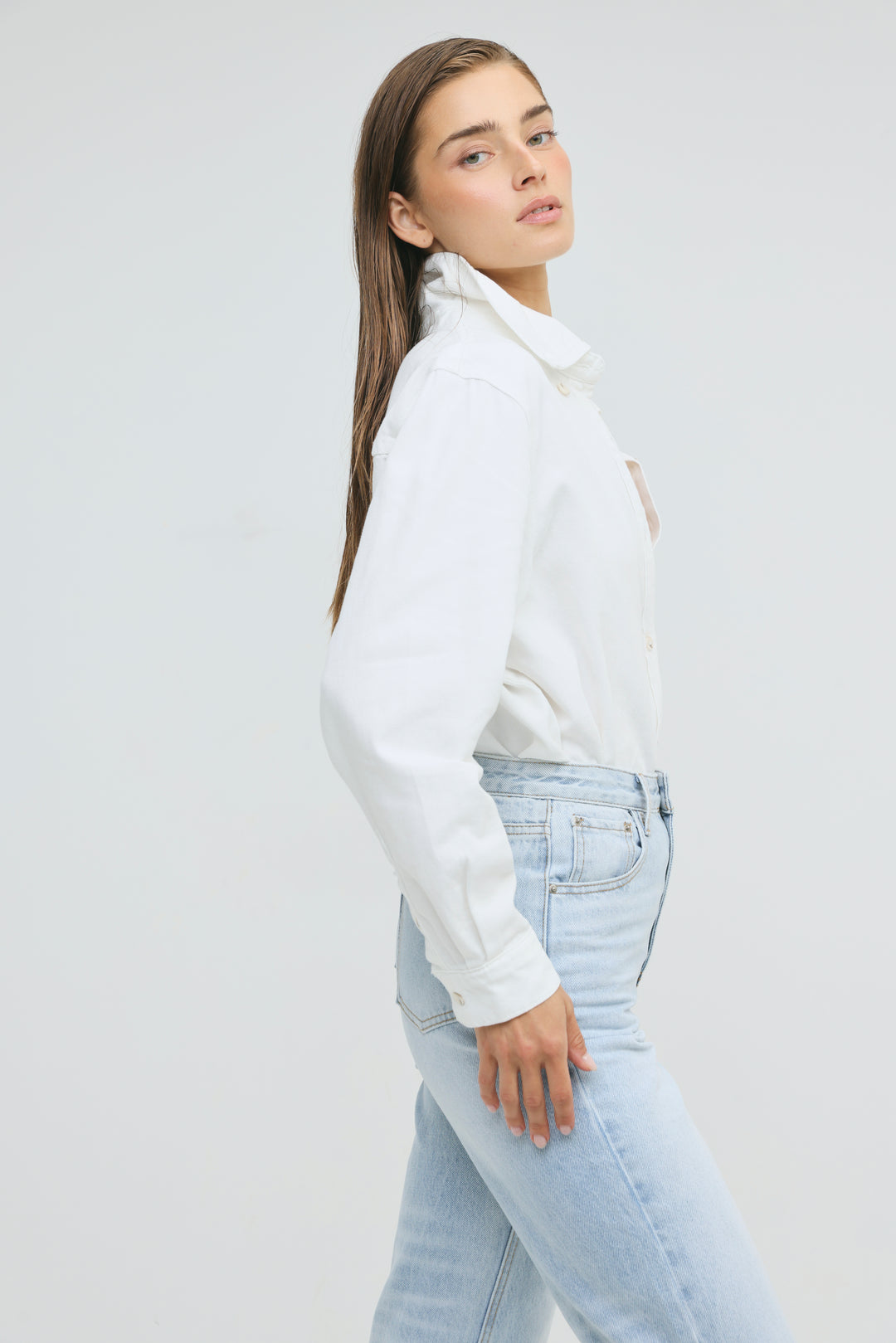 Leo Cream Denim Buttoned Shirt