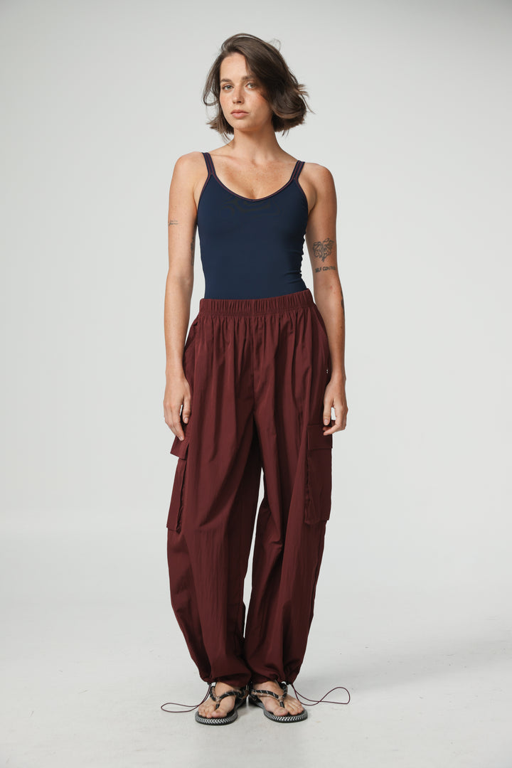 Wine Nylon Cargo Joggers