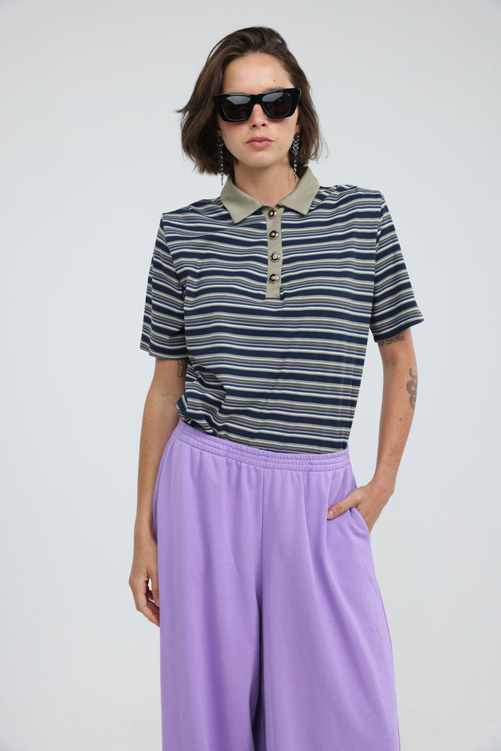Forward Navy Striped Padded Polo