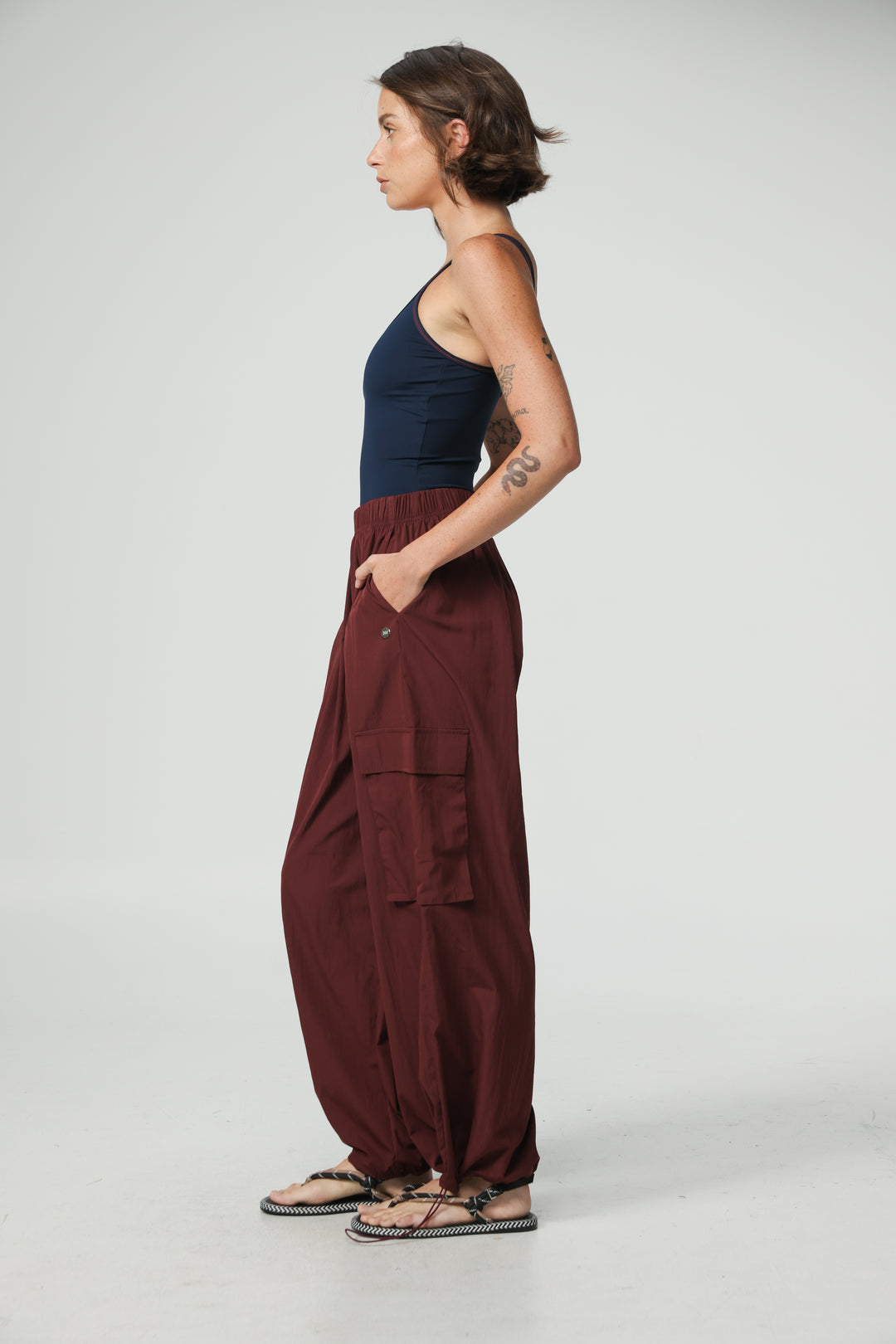 Wine Nylon Cargo Joggers