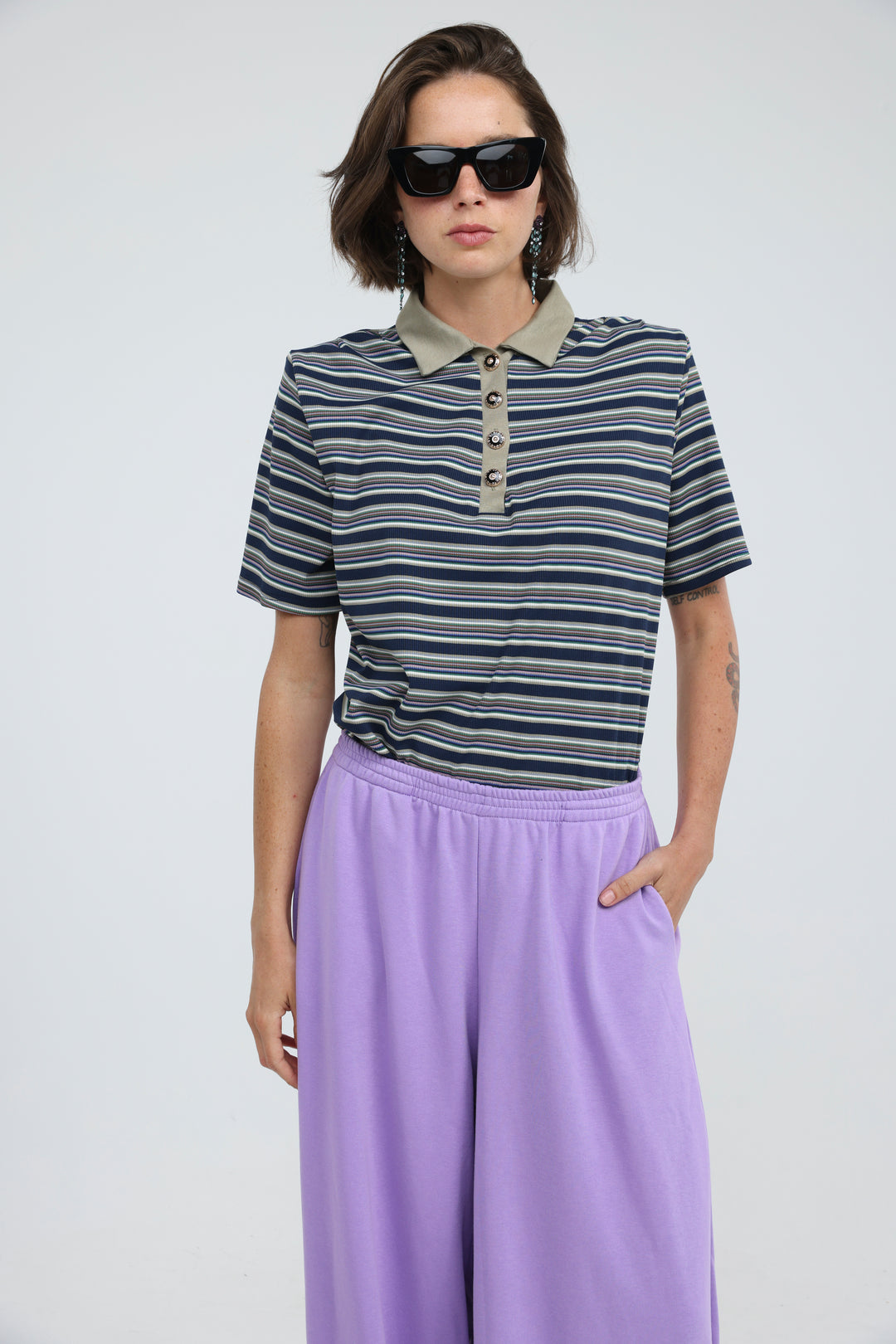 Forward Navy Striped Padded Polo
