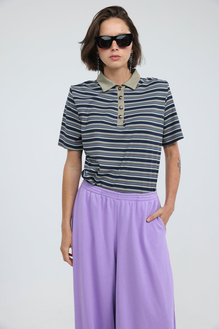 Forward Navy Striped Padded Polo