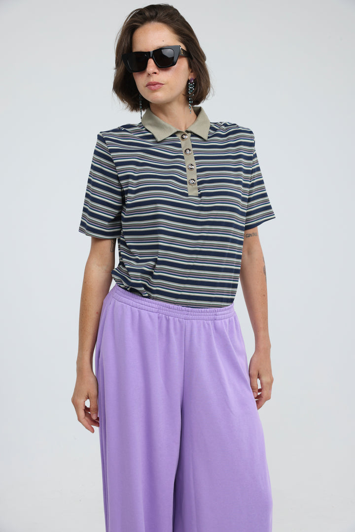 Forward Navy Striped Padded Polo