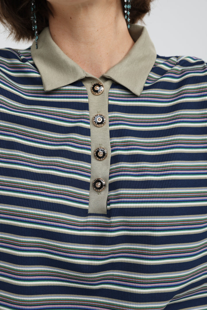 Forward Navy Striped Padded Polo