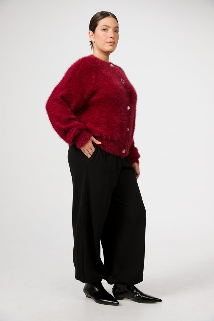 קרדיגן אדום מידה L Fuzzy Wine Cardigan 