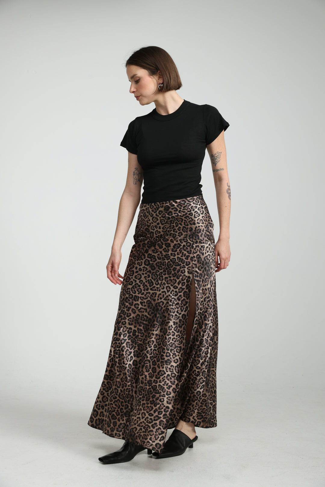 Leopard Satin Maxi Skirt
