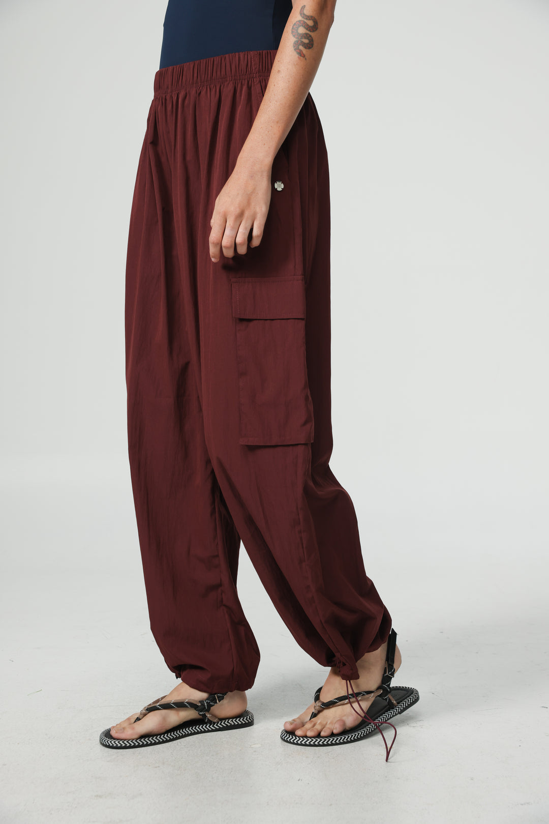 Wine Nylon Cargo Joggers - Main Image