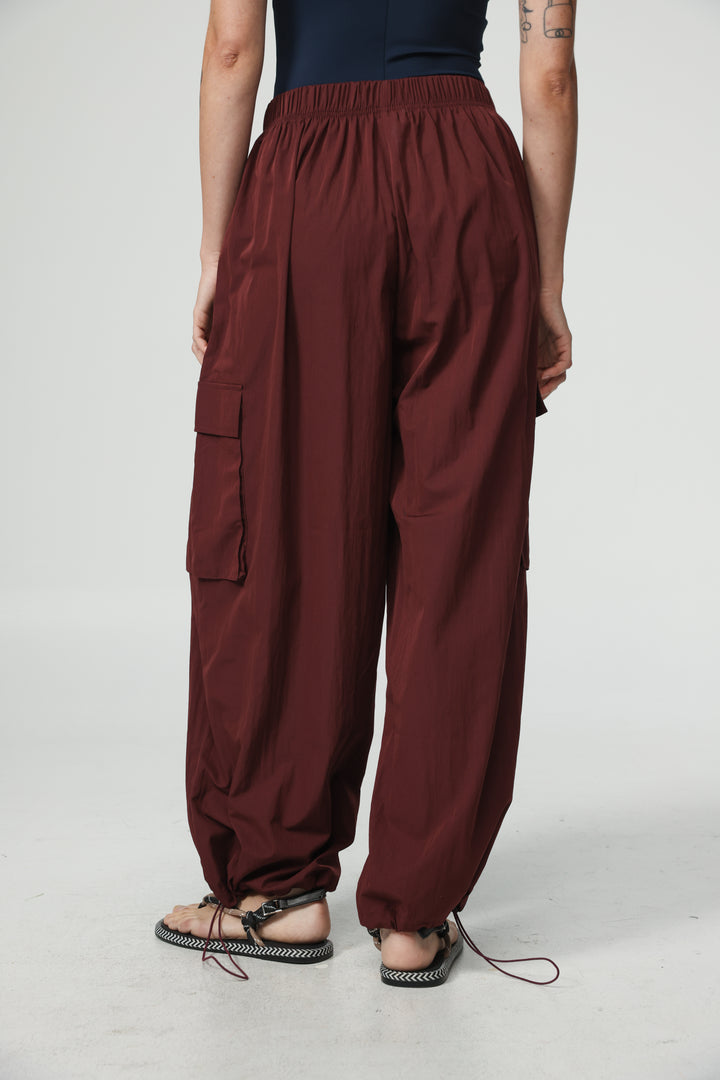 Wine Nylon Cargo Joggers