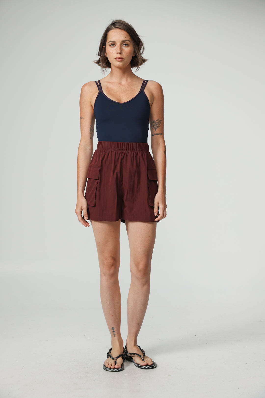 Wine Nylon Cargo Shorts