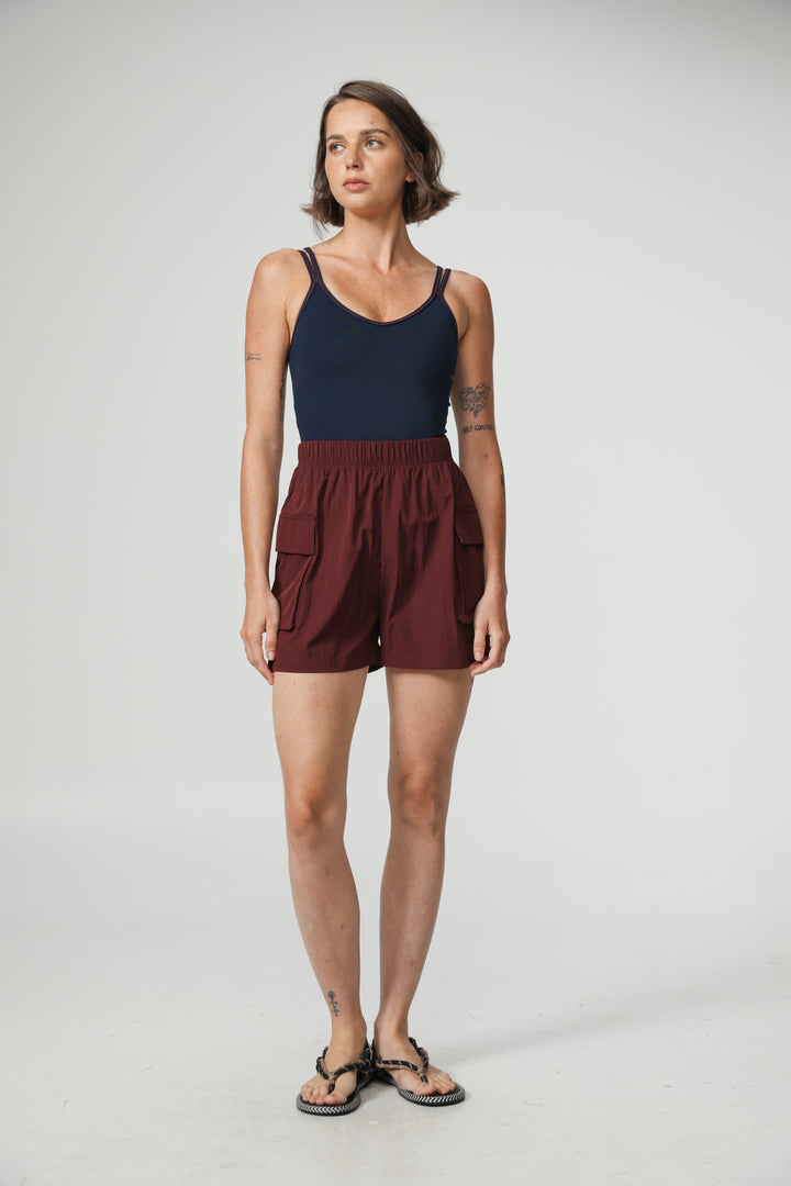 Wine Nylon Cargo Shorts
