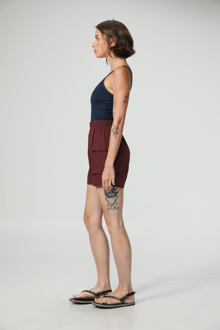 Wine Nylon Cargo Shorts