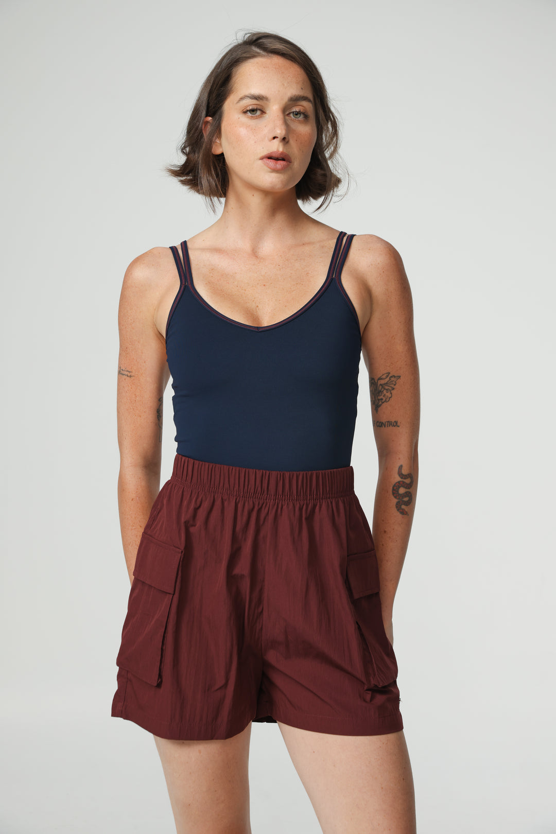 Wine Nylon Cargo Shorts