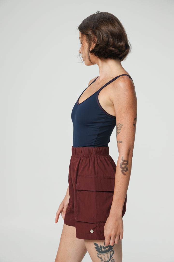 Wine Nylon Cargo Shorts