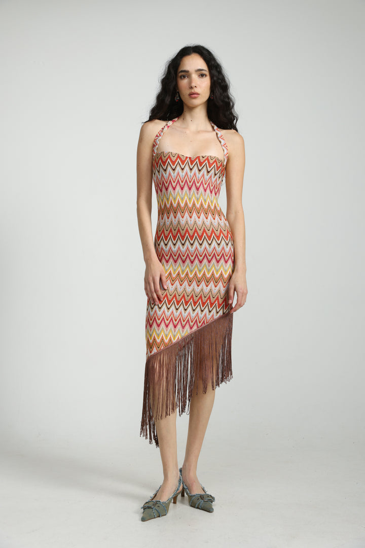Zigzag Asymmetric Fringe Dress