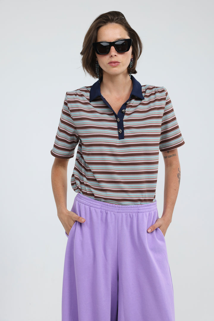 Forward Brown Striped Padded Polo