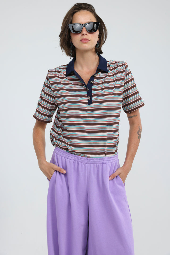 Forward Brown Striped Padded Polo