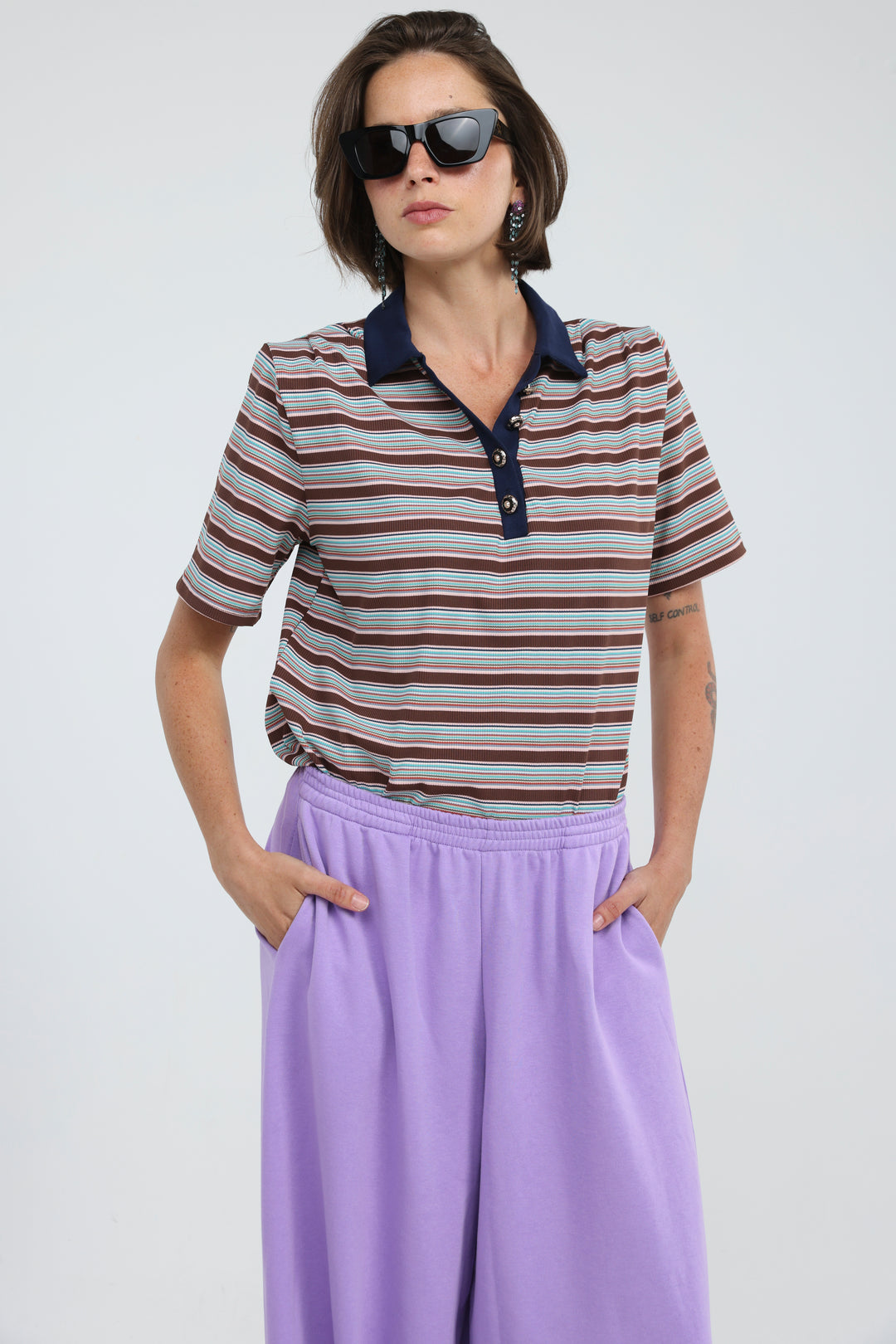 Forward Brown Striped Padded Polo